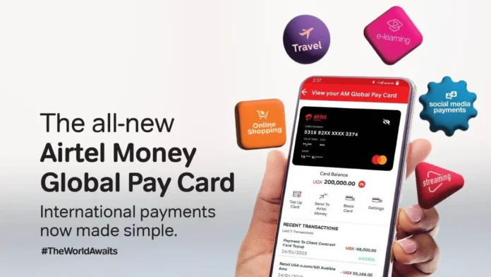 Airtel Money Virtual Mastercard for online shopping in Uganda, enabling easy payments on global e-commerce and streaming platforms without a bank account.